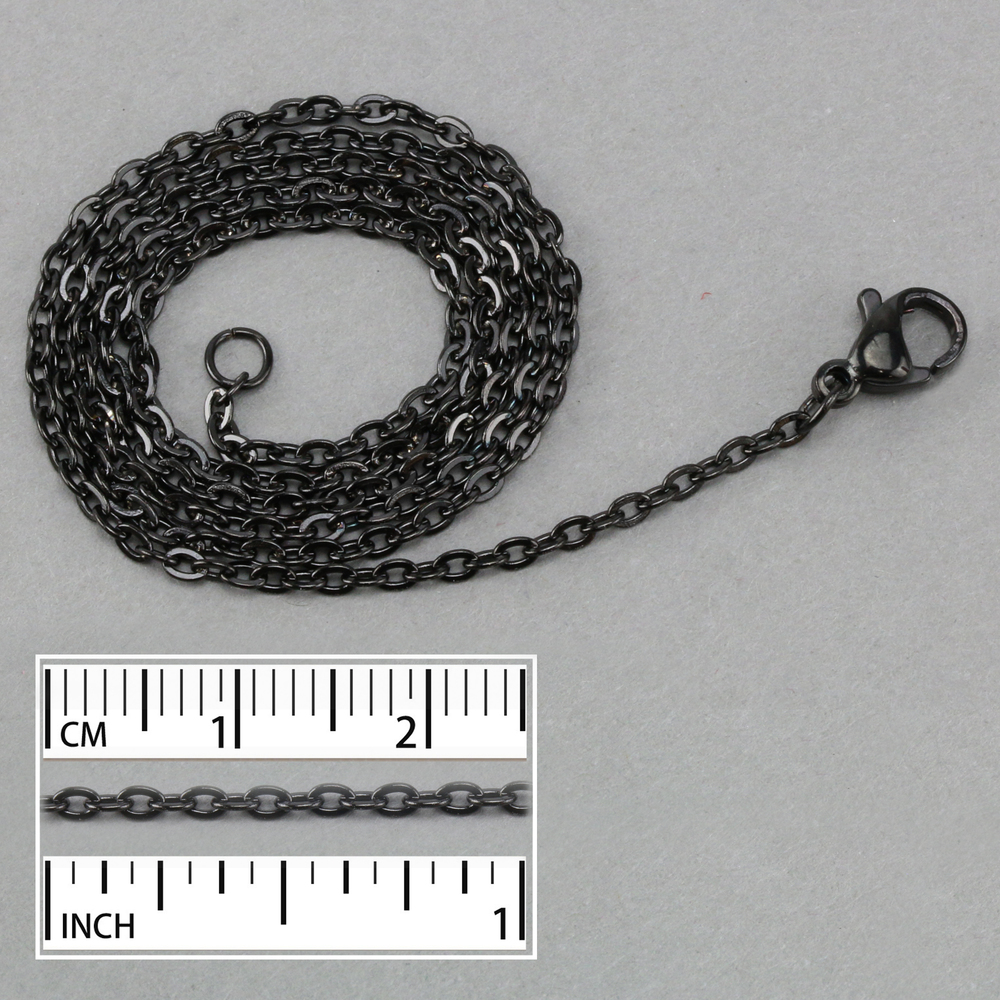 Chain & Clasps Stainless Steel, Black 2mm Flat Cable Chain, 18", Pack of 2